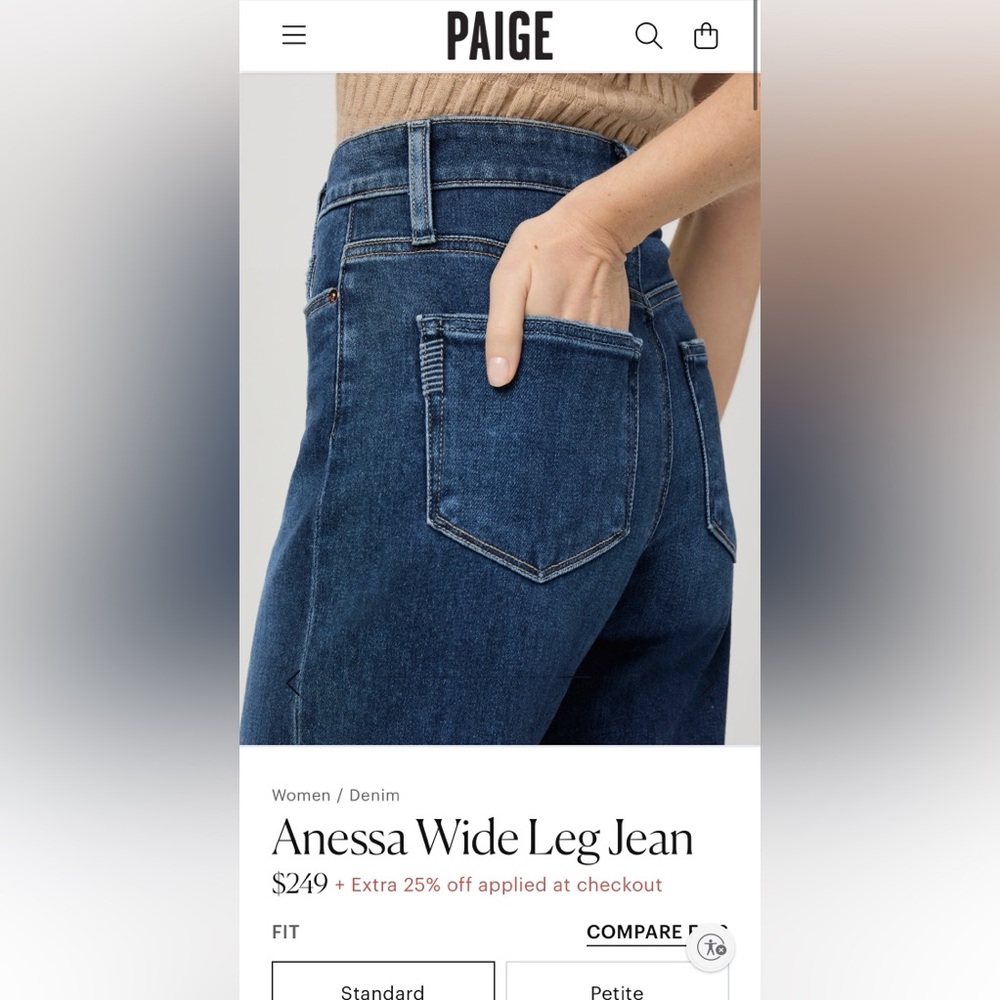 Paige Anessa Wide Leg Jean Size 33